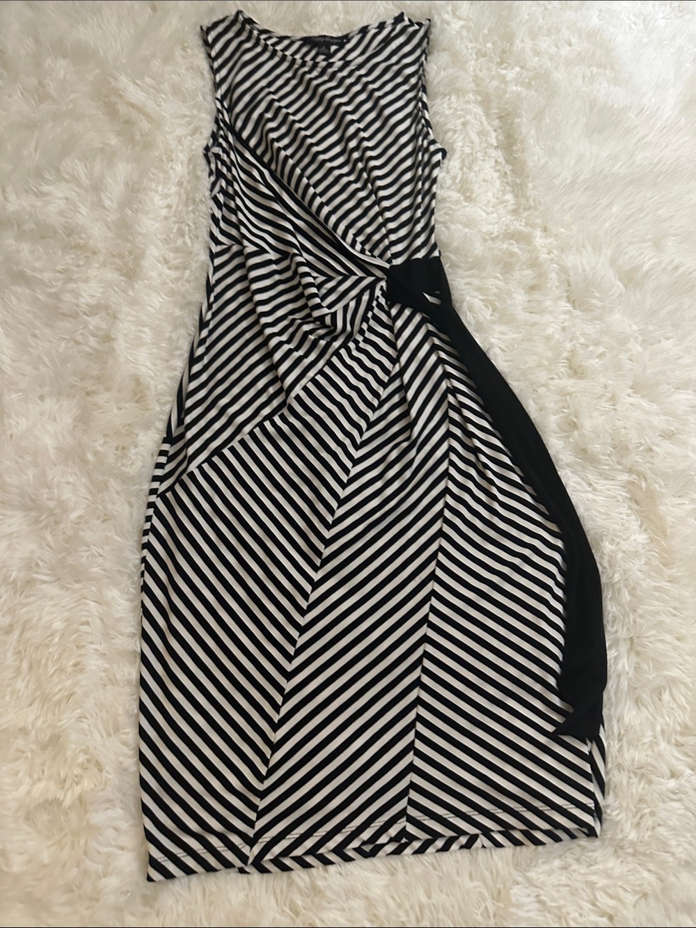 Suzi Chin for Maggy Boutique Black & White Striped Twist-Front Midi Dress
